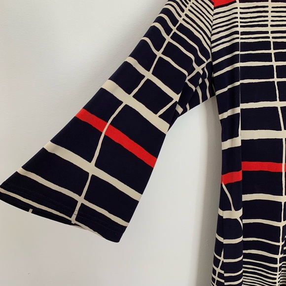 Eliza J Blue Red White Geometric Stripe Print Dress Size 10 - Picture 2 of 5